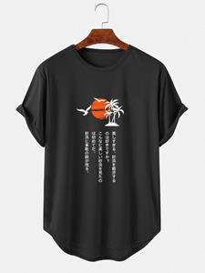 ChArmkpR Mens Japanese Landscape Print Curved Hem Short Sleeve T-Shirts