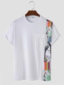 ChArmkpR Mens Abstract Print Patchwork Button Pocket Short Sleeve T-Shirts