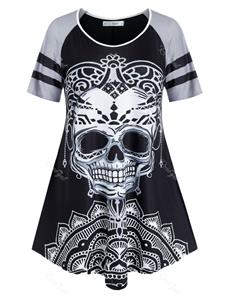 Rosegal Plus Size Halloween Skull Print T Shirt