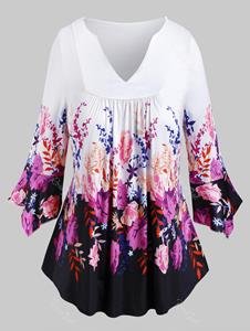 Rosegal Plus Size Bell Sleeve Floral Print T Shirt