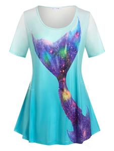 Rosegal Plus Size 3D Galaxy Print Ombre Color T Shirt