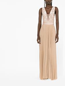 Elisabetta Franchi Avondjurk met V-hals - Beige