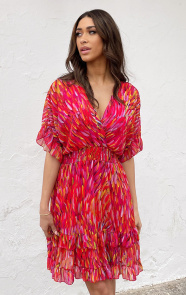 The Musthaves Ruffle Laagjes Jurk Print Rood Roze