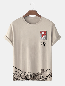 ChArmkpR Mens Japanese Style Landscape Print Crew Neck Short Sleeve T-Shirts