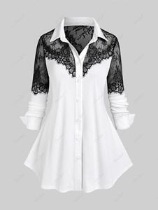 Rosegal Plus Size Lace Panel Long Sleeves Two Tone Shirt