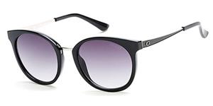 GUESS GU7459 | Damen-Sonnenbrille | Panto | Fassung: Kunststoff Schwarz | Glasfarbe: Grau