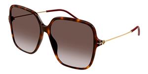 GUCCI GG1267S | Damen-Sonnenbrille | Eckig | Fassung: Kunststoff Havanna | Glasfarbe: Braun