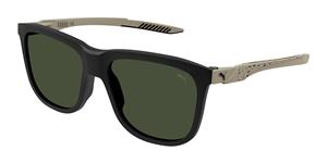 PUMA PU0395S | Herren-Sonnenbrille | Eckig | Fassung: Kunststoff Schwarz | Glasfarbe: Grün
