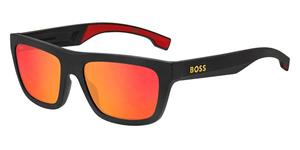 BOSS 1450/S | Herren-Sonnenbrille | Eckig | Fassung: Kunststoff Schwarz | Glasfarbe: Rot