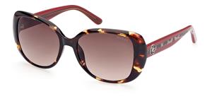 GUESS GU7822 | Damen-Sonnenbrille | Oval | Fassung: Kunststoff Havanna | Glasfarbe: Braun