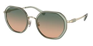 COACH HC7141 | Damen-Sonnenbrille | Mehreckig | Fassung: Kunststoff Goldfarben | Glasfarbe: Grün