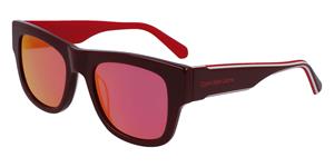 CALVIN KLEIN CKJ22637S | Unisex-Sonnenbrille | Eckig | Fassung: Kunststoff Rot | Glasfarbe: Rot