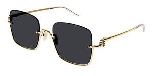 GUCCI GG1279S | Damen-Sonnenbrille | Eckig | Fassung: Kunststoff Goldfarben | Glasfarbe: Grau