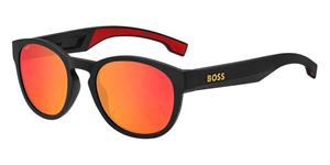 BOSS 1452/S | Herren-Sonnenbrille | Panto | Fassung: Kunststoff Schwarz | Glasfarbe: Rot