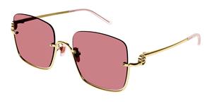 GUCCI GG1279S | Damen-Sonnenbrille | Eckig | Fassung: Kunststoff Goldfarben | Glasfarbe: Rot