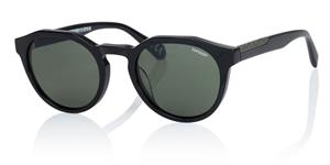 SUPERDRY 5012 | Unisex-Sonnenbrille | Panto | Fassung: Kunststoff Schwarz | Glasfarbe: Grün / Grau
