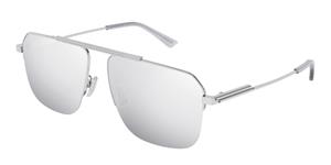BOTTEGA VENETA BV1149S | Unisex-Sonnenbrille | Eckig | Fassung: Kunststoff Silberfarben | Glasfarbe: Grau