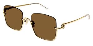 GUCCI GG1279S | Damen-Sonnenbrille | Eckig | Fassung: Kunststoff Goldfarben | Glasfarbe: Braun