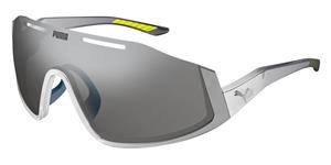 PUMA PU0358S | Unisex-Sonnenbrille | Monoscheibe | Fassung: Kunststoff Grau | Glasfarbe: Grau