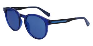 CALVIN KLEIN CKJ22643S | Unisex-Sonnenbrille | Panto | Fassung: Kunststoff Blau | Glasfarbe: Grau / Blau