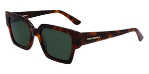 KARL LAGERFELD KL6089S | Unisex-Sonnenbrille | Eckig | Fassung: Kunststoff Havanna | Glasfarbe: Grün