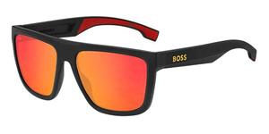 BOSS 1451/S | Herren-Sonnenbrille | Eckig | Fassung: Kunststoff Schwarz | Glasfarbe: Rot