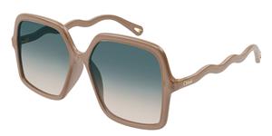 Chloé CHLOE CH0086S | Damen-Sonnenbrille | Eckig | Fassung: Kunststoff Beige | Glasfarbe: Grün