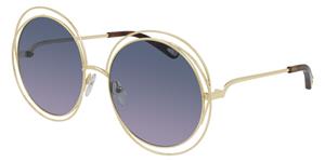 Chloé CHLOE CH0045S | Damen-Sonnenbrille | Rund | Fassung: Kunststoff Goldfarben | Glasfarbe: Grau / Lila