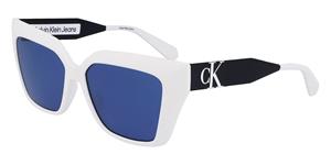CALVIN KLEIN CKJ22639S | Damen-Sonnenbrille | Butterfly | Fassung: Kunststoff Weiß | Glasfarbe: Blau