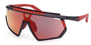 ADIDAS SP0029-H | Unisex-Sonnenbrille | Monoscheibe | Fassung: Kunststoff Schwarz | Glasfarbe: Rot