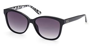 GUESS GU7828 | Damen-Sonnenbrille | Butterfly | Fassung: Kunststoff Schwarz | Glasfarbe: Grau / Blau