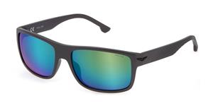 POLICE POISPLB39V | Herren-Sonnenbrille | Eckig | Fassung: Kunststoff Grau | Glasfarbe: Grün