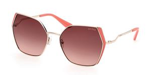 GUESS GU7843 | Damen-Sonnenbrille | Butterfly | Fassung: Kunststoff Goldfarben | Glasfarbe: Rot