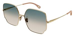 Chloé CHLOE CH0092S | Damen-Sonnenbrille | Eckig | Fassung: Kunststoff Goldfarben | Glasfarbe: Blau
