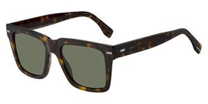 BOSS 1442/S | Herren-Sonnenbrille | Eckig | Fassung: Kunststoff Havanna | Glasfarbe: Grün