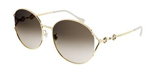 GUCCI GG1017SK | Damen-Sonnenbrille | Rund | Fassung: Kunststoff Goldfarben | Glasfarbe: Braun