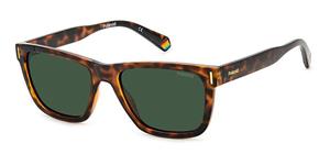 POLAROID PLD 6186/S | Unisex-Sonnenbrille | Eckig | Fassung: Kunststoff Havanna | Glasfarbe: Grün