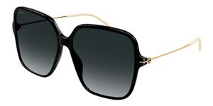 Gucci GG1267S 001 glanzend zwart en goud grijs gradiënt zonnebril