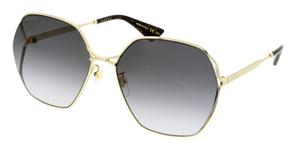 GUCCI GG0818SA | Damen-Sonnenbrille | Mehreckig | Fassung: Kunststoff Goldfarben | Glasfarbe: Grau