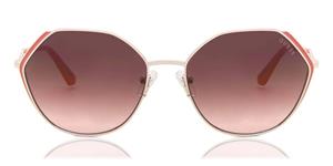 GUESS GU7842 | Damen-Sonnenbrille | Mehreckig | Fassung: Kunststoff Goldfarben | Glasfarbe: Lila