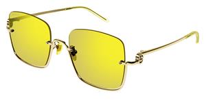 GUCCI GG1279S | Damen-Sonnenbrille | Eckig | Fassung: Kunststoff Goldfarben | Glasfarbe: Goldfarben