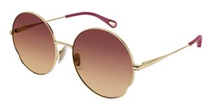 Chloé CHLOE CH0095S | Damen-Sonnenbrille | Oval | Fassung: Kunststoff Goldfarben | Glasfarbe: Rosa