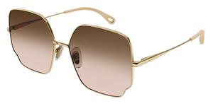 Chloé CHLOE CH0092S | Damen-Sonnenbrille | Eckig | Fassung: Kunststoff Goldfarben | Glasfarbe: Braun