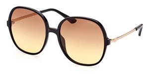 GUESS GU7844 | Damen-Sonnenbrille | Rund | Fassung: Kunststoff Schwarz | Glasfarbe: Orange