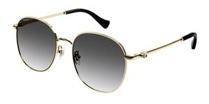 GUCCI GG1142S | Damen-Sonnenbrille | Oval | Fassung: Kunststoff Goldfarben | Glasfarbe: Grau