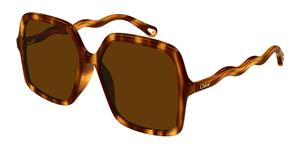 Chloé CHLOE CH0086S | Damen-Sonnenbrille | Eckig | Fassung: Kunststoff Havanna | Glasfarbe: Braun