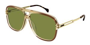 GUCCI GG1105S | Herren-Sonnenbrille | Pilot | Fassung: Kunststoff Braun | Glasfarbe: Grün