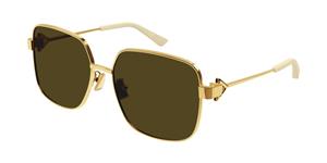 BOTTEGA VENETA BV1199S | Damen-Sonnenbrille | Eckig | Fassung: Kunststoff Goldfarben | Glasfarbe: Braun