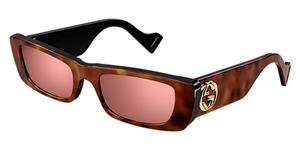 GUCCI GG0516S | Damen-Sonnenbrille | Eckig | Fassung: Kunststoff Havanna | Glasfarbe: Rot
