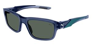 PUMA PU0359S | Herren-Sonnenbrille | Eckig | Fassung: Kunststoff Blau | Glasfarbe: Grün